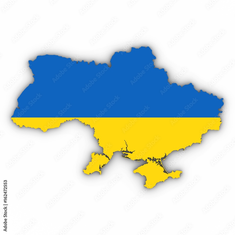 Ukraine Map Outline with Ukrainian Flag on White with Shadows 3D Illustration Ukraine Map Outline with Ukrainian Flag on White with Shadows 3D Illustration