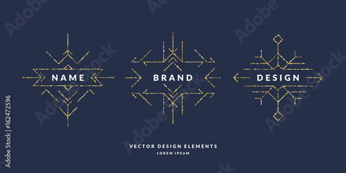 Set of modern geometric framework for text of gold glitter on a dark background. Vector illustration