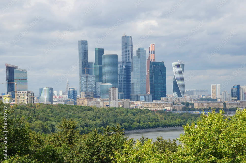 Moscow, Russia - August 26, 2016: The View from Sparrow hills to the towers of Moscow international business center 