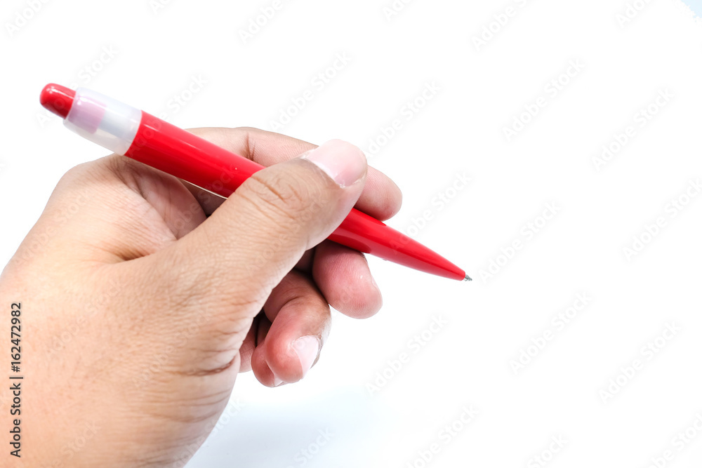 Red Pen in hand, isolated on a white background Red Pen in hand, isolated on a white background