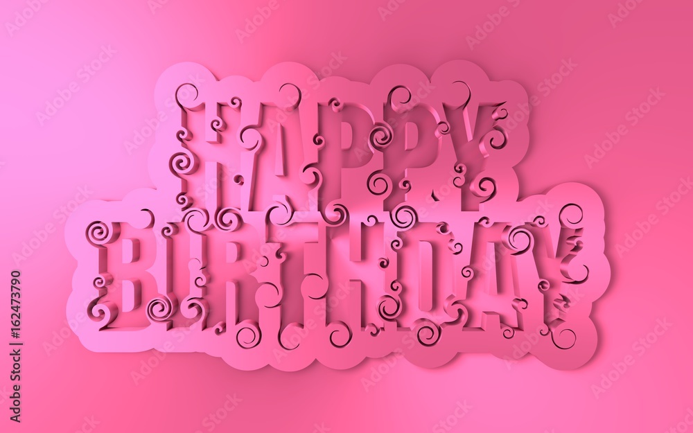Lettering illustration with Happy Birthday text. Typography poster with abstract ornament of curls. 3D rendering Lettering illustration with Happy Birthday text. Typography poster with abstract ornament of curls. 3D rendering