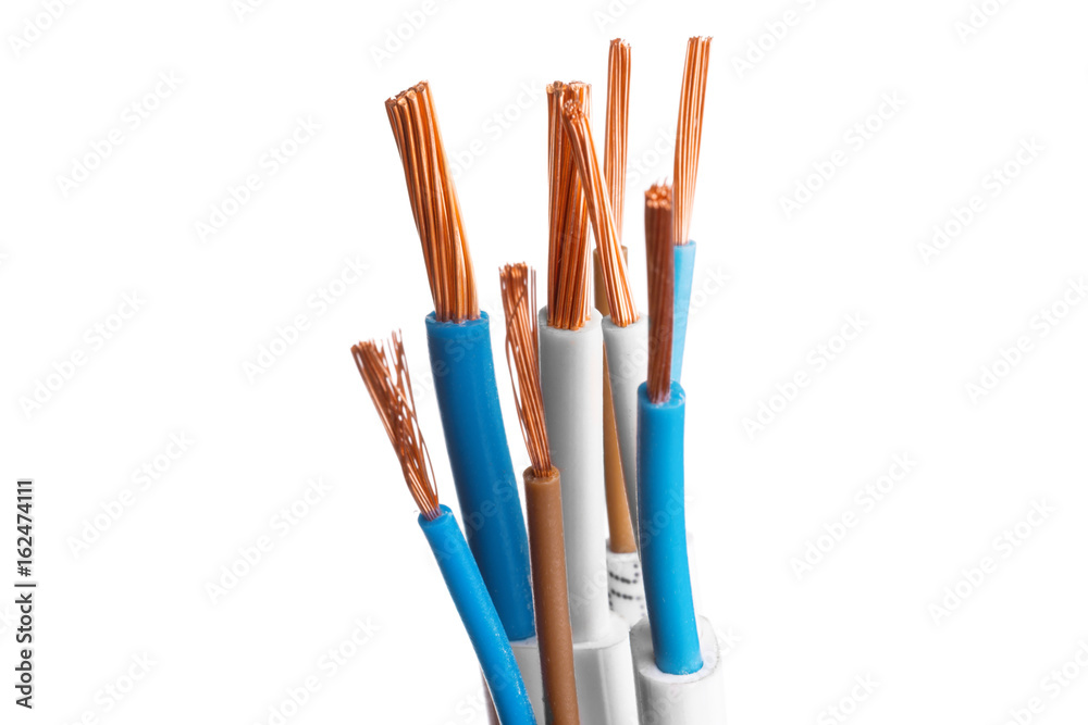 Electric screened cable with many wires isolated on white Electric screened cable with many wires isolated on white