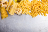 Italian cuisine cooking ingredients, variety of pasta shapes