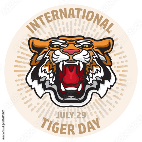 Tiger poster template with angry tiger head. Vector illustration