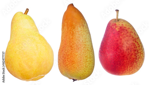 ripe three pears isolated on white