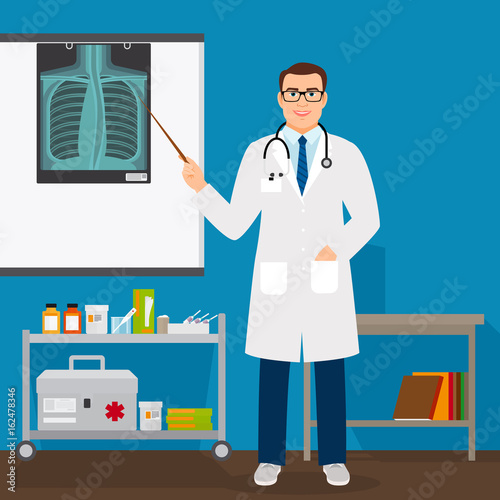 Medical professor checking lungs x-ray film