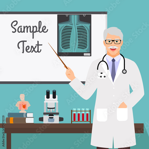 Surgeon with radiology on stand