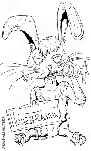 Line art. Scary rabbit on Monday
