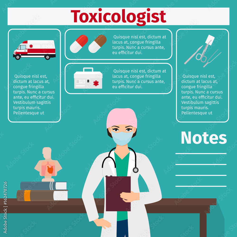 Female toxicologist and medical equipment icons Female toxicologist and medical equipment icons