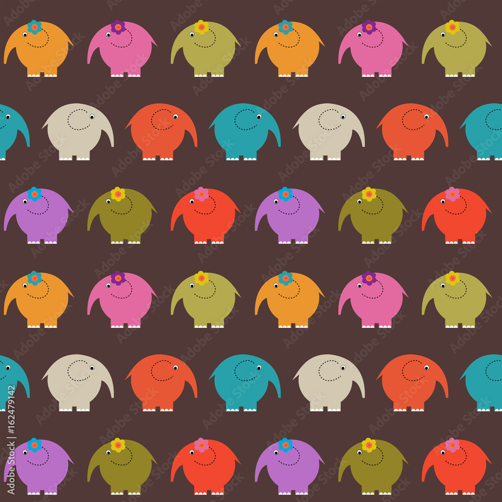 Fototapeta premium Seamless decorative background of multi-colored cute elephants