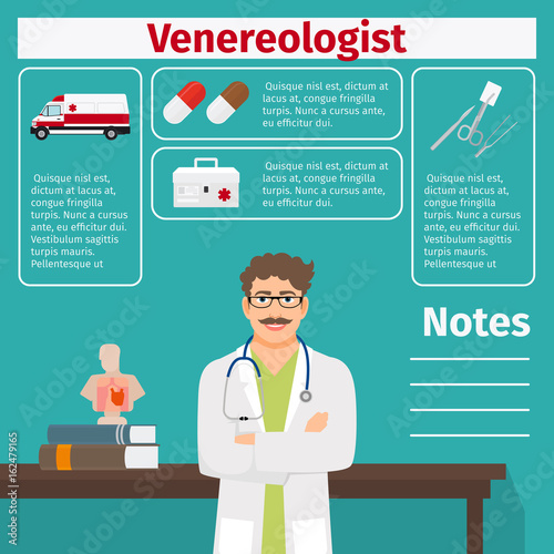 Venereologist and medical equipment icons