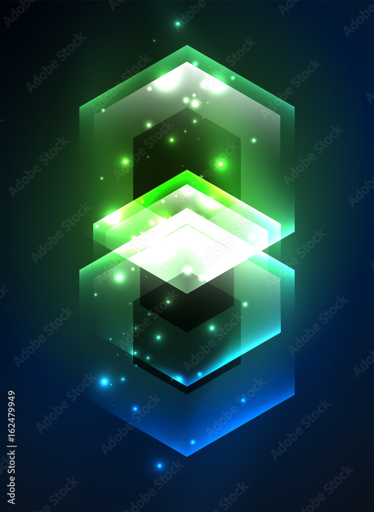Obraz premium Techno glowing glass hexagons vector background