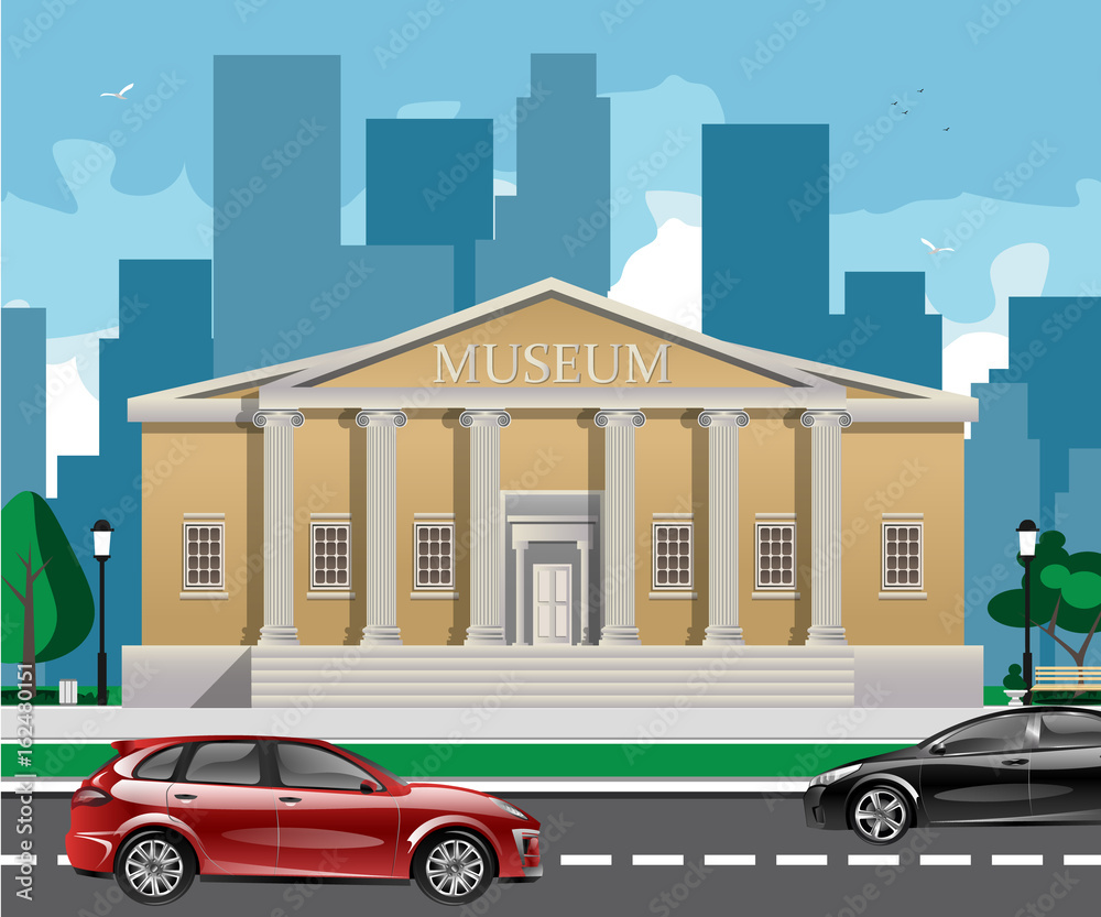 Fotografie Big building with white columns isolated illustration.