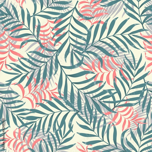 Tropical background with palm leaves. Seamless floral pattern 