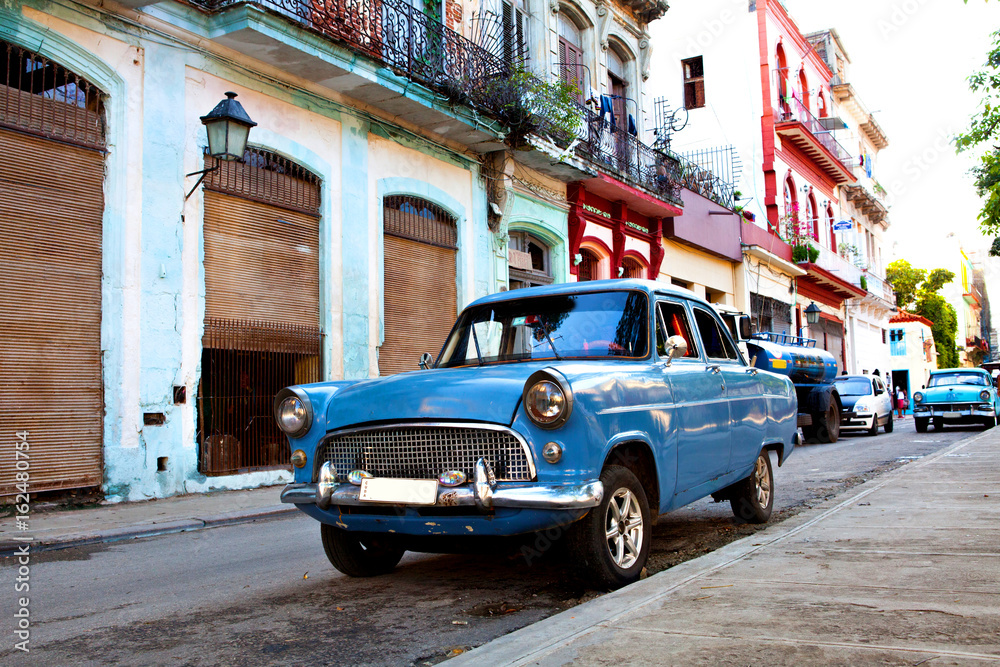 Old American Classic Cars in the streets of Old Havana, Cuba
