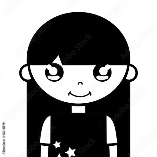 contour tender girl child with pijama and hairstyle