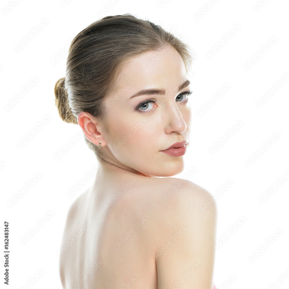 Beautiful Young Woman Over White Background. Beauty Female Portrait. Antiaging, Skincare, Beauty Treatment. Healthcare Concept. Beautiful Young Woman Over White Background. Beauty Female Portrait. Antiaging, Skincare, Beauty Treatment. Healthcare Concept.