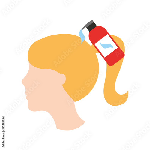 head woman with shampoo bottle barber product vector illustration design