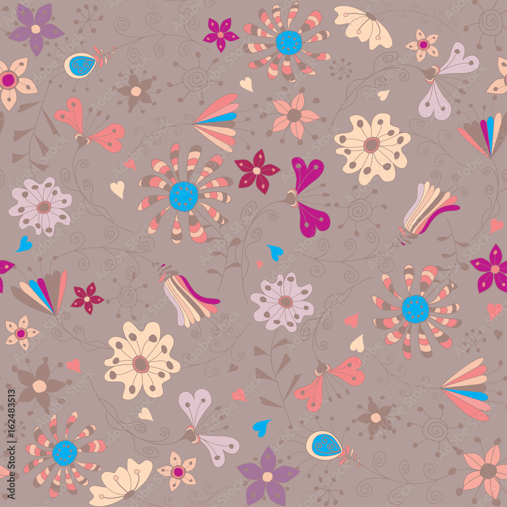 Floral background. Border of flowers. Seamless pattern