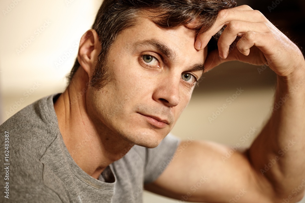Closeup portrait of thoughtful man Closeup portrait of thoughtful man