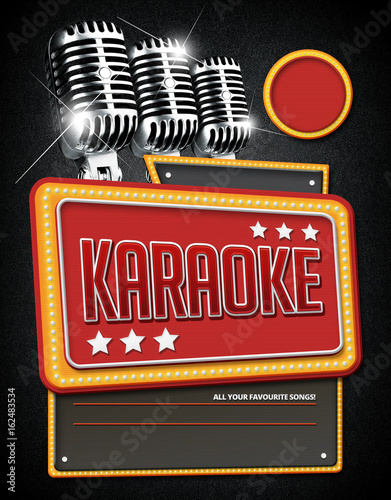 Template flyer for Karaoke Party, Design with typographic elements with classic microphone's background.