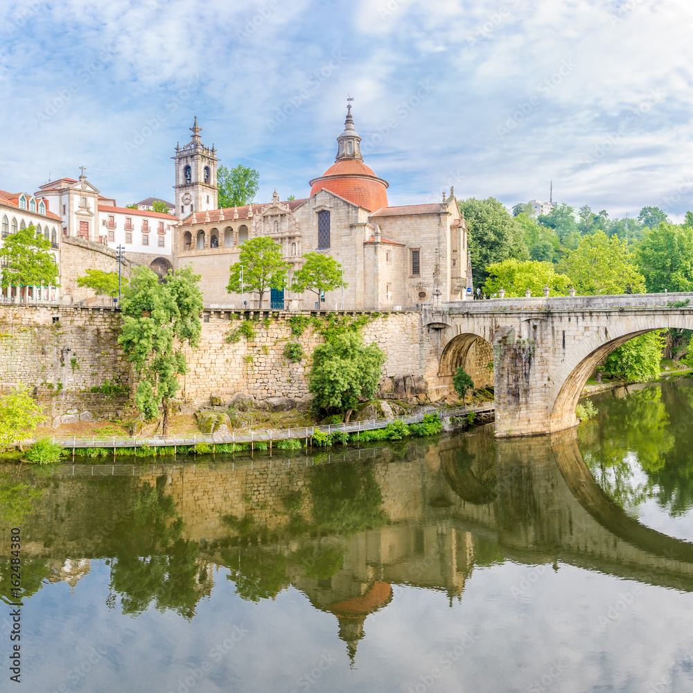 View at the church of Sao Domingos and monastery Sao Goncalo over Tamega river in Amarante ,Portugal