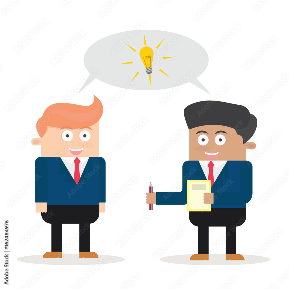 cool caucasian and african businessman character have a idea flat cartoon vector illustration cool caucasian and african businessman character have a idea flat cartoon vector illustration