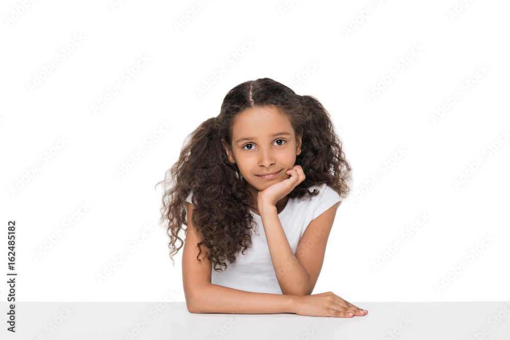 Portrait of adorable little girl smiling at camera isolated on white Portrait of adorable little girl smiling at camera isolated on white