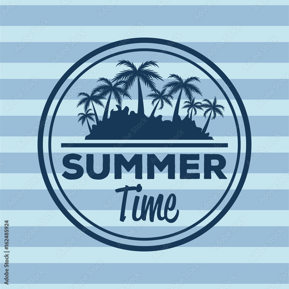 colorful stripe background with logo summer time and silhouette beach with palms