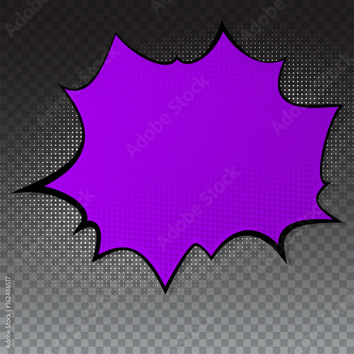 Pop art splash background, explosion in comics book style, blank layout template with halftone dots, cloud beams, dots pattern on transparent backdrop. Vector template for ad, covers, posters.