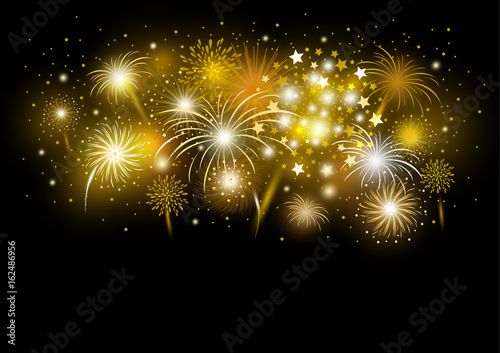 Vector gold firework design on black background