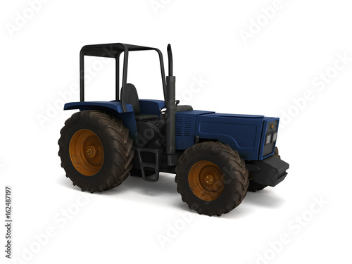 Tractor blue 3d render on white background