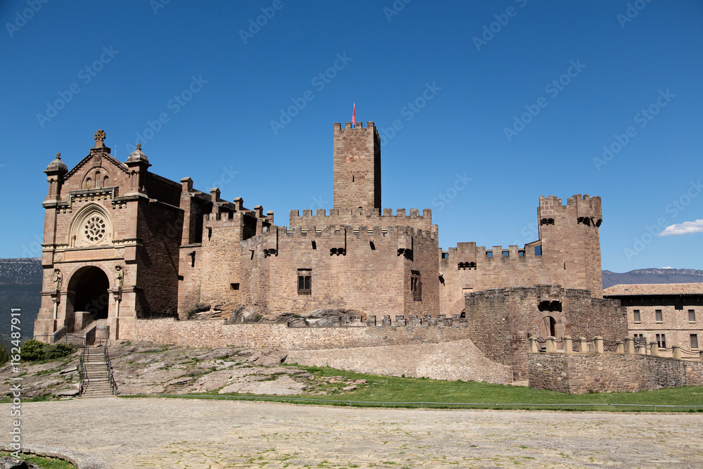 Ancient spanish castle Javier, Navarre, Spain. Cultural and historical spanish heritage, architectural sight.