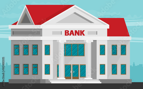 Bank building in city space. Flat vector.