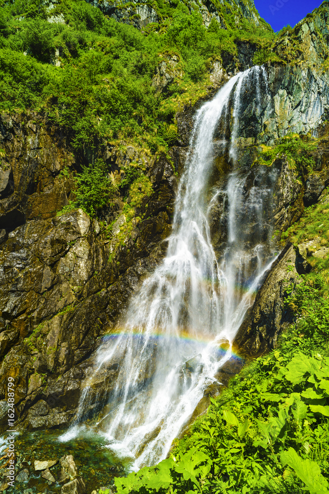 Beautiful waterfall in the mountains of Fagaras Romania