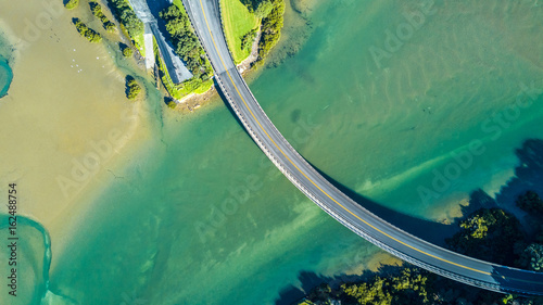 Aerial view on a bridge across the river. Auckland, New Zealand.