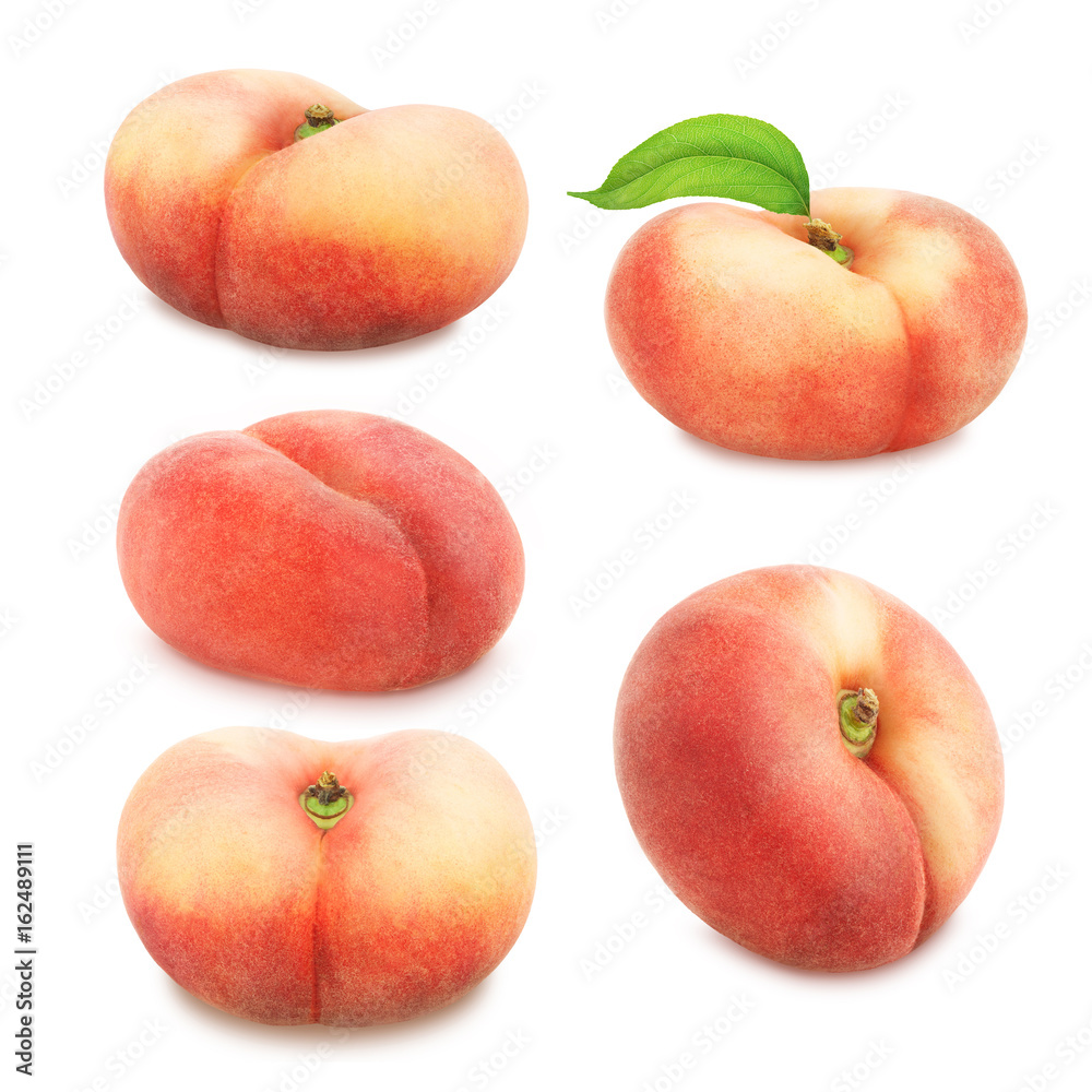 Set of flat peaches isolated on white. Set of flat peaches isolated on white.