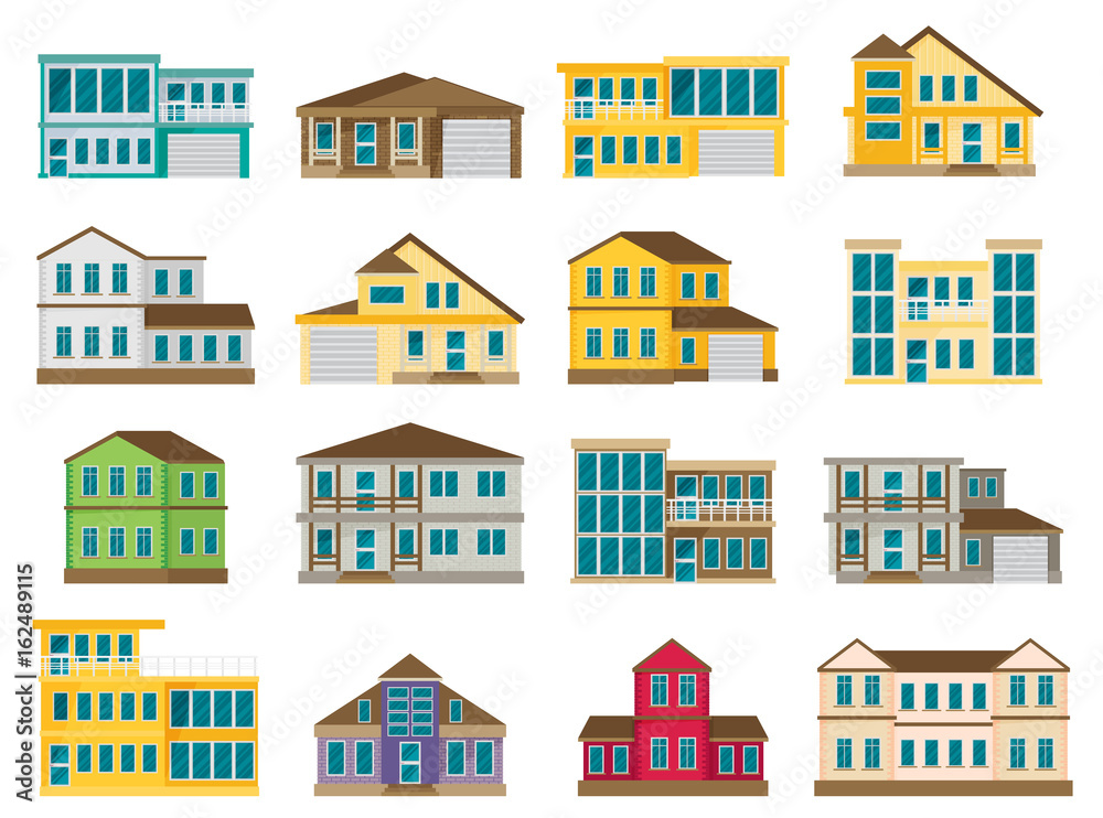 Flat Residential House set. Vector illustration.