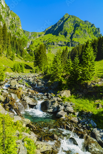 Beautiful scenery with a mountain river in the Fagarasi Mountains Romania