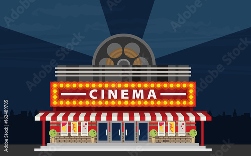 Cinema building flat style. Movie Theater.