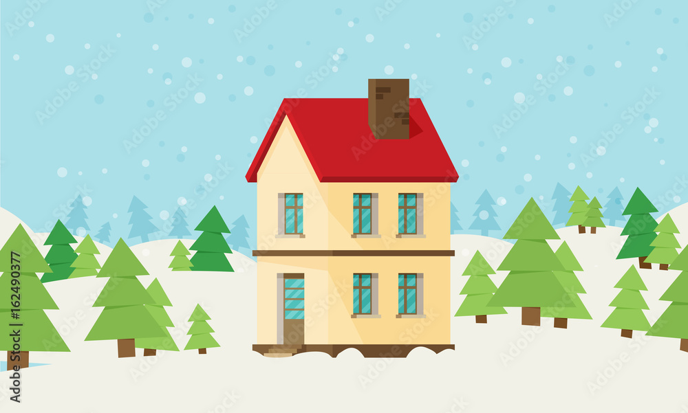 Christmas card with house in flat style vector. Christmas card with house in flat style vector.
