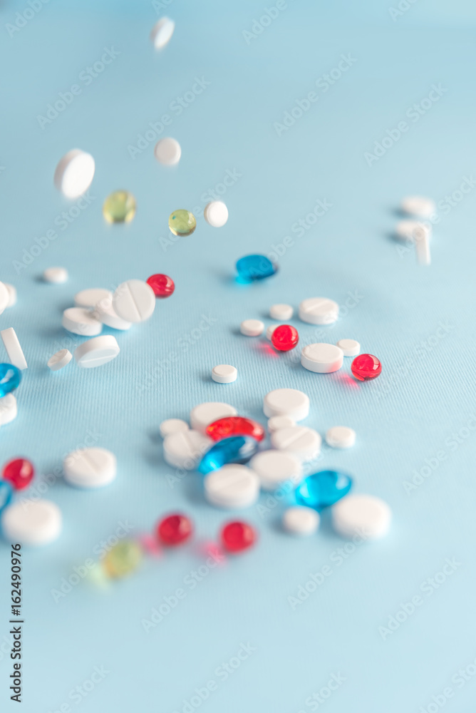 Heap of mixed colorful gel capsules