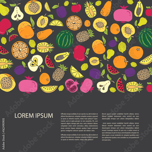 Agricultural leaflet template with hand drawn fruit