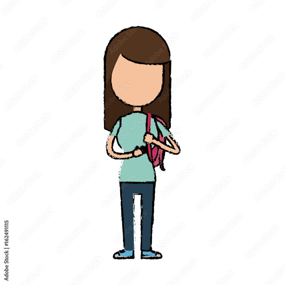 girl school student cartoon young holding backpack