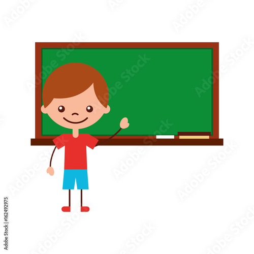 cute boy with chalkboard character icon vector illustration design