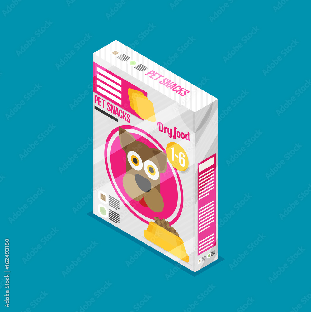 Obraz premium Pet snacks in pouches. Vector icon of dog dry food. Flat style.