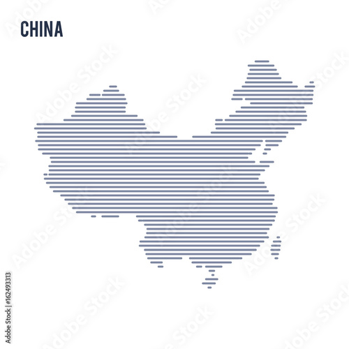 Vector abstract hatched map of China with lines isolated on a white background.