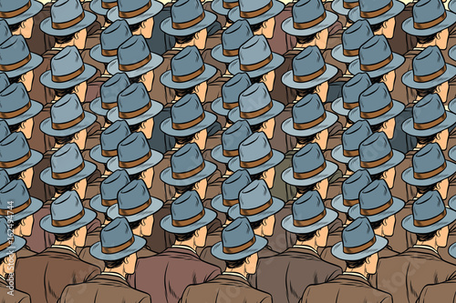 background crowd of the same men, stand back