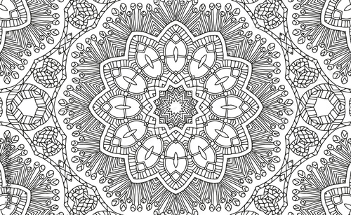 Complex Kaleidoscope Mandala. For Coloring Book. Black Lines on White Background. Abstract Geometric Ornament. Vector.