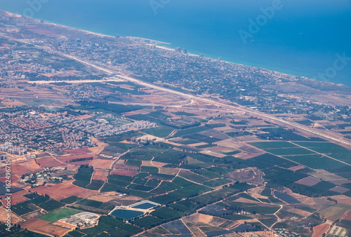 Aerial (bird) view on Israel Central Districts and Mediterranean sea